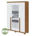 Ver imagem 3 de Conjunto Quarto Guarda-Roupa 4 Portas Espelho e Cômoda 8 Gavetas MDF Alonzo Marrom Amêndoa Clean/Branco