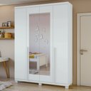 Ver imagem 3 de Kit 2 Peças com Guarda Roupa 4 Portas com Espelho Pés e Cômoda Alonzo e Toronto Branco