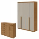 Ver imagem 1 de Conjunto de Guarda-Roupa Solteiro e Cômoda 2 Portas 8 Gavetas Alonzo e Toronto Marrom Amêndoa Clean/Off White