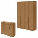 Ver imagem 1 de Conjunto de Guarda-Roupa Solteiro e Cômoda 4 Portas 8 Gavetas Alonzo e Toronto Marrom Amêndoa Clean
