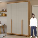 Ver imagem 6 de Conjunto Quarto Guarda-Roupa 4 Portas e Cômoda 8 Gavetas MDF Alonzo Toronto Amêndoa Clean/Off White