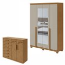 Ver imagem 1 de Conjunto Quarto Guarda-Roupa 4 Portas e Cômoda 8 Gavetas MDF Alonzo Toronto Amêndoa Clean/Off White