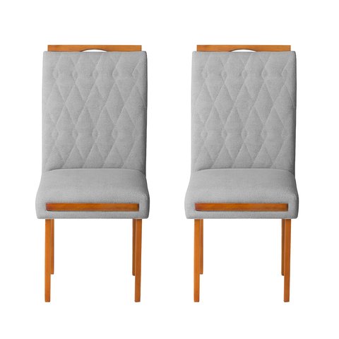 Kit 2 Cadeiras Estofadas de Jantar Azaléia - Mdf em Linho Pés em Madeira - Vintage Decor - Prata
