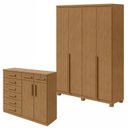 Ver imagem 1 de Conjunto Quarto Guarda-Roupa 4 Portas e Cômoda 8 Gavetas MDF Alonzo Toronto Marrom Amêndoa Clean