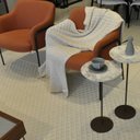Ver mais imagens de Kit 2 Mesas Laterais Norina - Média / Alta, Tampo Redondo Imerso e Base Aço Corten. Cinza 100% MDF
