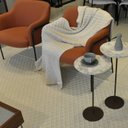 Ver mais imagens de Kit 2 Mesas Laterais Norina - Média / Alta, Tampo Redondo Imerso e Base Aço Corten.