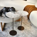 Ver imagem 5 de Kit 2 Mesas Laterais Norina - Média / Alta, Tampo Redondo Imerso e Base Aço Corten.