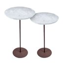 Ver imagem 3 de Kit 2 Mesas Laterais Norina - Média / Alta, Tampo Redondo Imerso e Base Aço Corten. Cinza 100% MDF