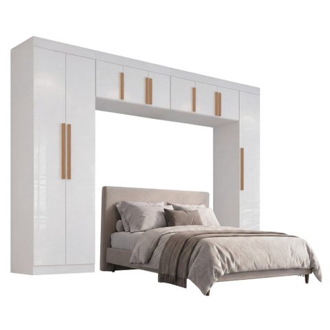 Guarda Roupas Modulado Closet Quarto Completo 9 Portas com Espaço para Cama Queen 1,58m Madrid