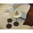Ver imagem 1 de Kit 3 Mesas Laterais Norina - Baixa / Média / Alta, Tampo Redondo Imerso e Base Aço Corten. Cinza 100% MDF