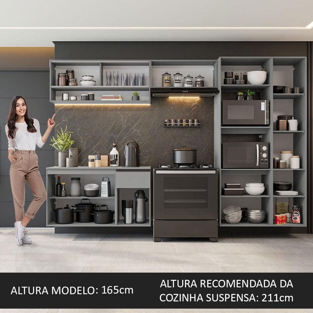 Armário de Cozinha Completa Suspenso 300cm Cinza Nimes Madesa 07 - 6