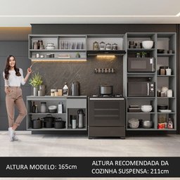 Armário de Cozinha Completa Suspenso 300cm Cinza Nimes Madesa 07 - 6
