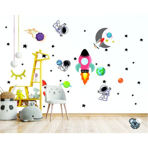 Adesivo De Parede Infantil Astronauta Espaço Galáxia