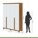 Ver imagem 6 de Conjunto de Guarda-Roupa Solteiro 4 Portas com Pés e Cômoda Toronto Alonzo Marrom Amêndoa Clean/Branco