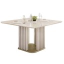 Ver imagem 1 de Mesa de Sala Jantar Melissa C/ Tampo Madeirado C/ Vidro Curvo 136x136cm Off White/off White - Dj Mó