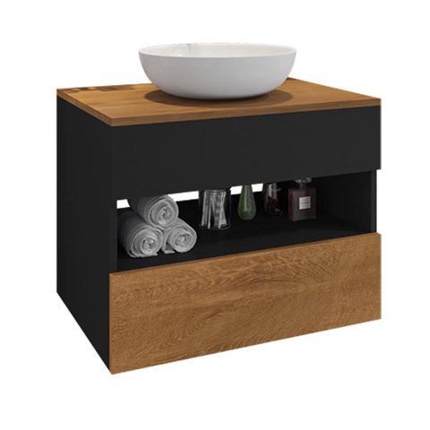 Conjunto Gabinete para Banheiro Bali Preto Fosco/naturalle - Bechara