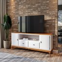 Ver imagem 4 de Rack 2 Portas 2 Gavetas Grande MDF Nicho Ecomem Clássico Pés Luiz Xv Branco - Imbuia