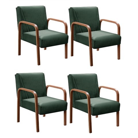 Kit 4 Poltronas Anita Conjunto Cadeiras Moderna Braço Madeira Verde 270