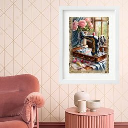 Quadro Máquina Costura Antiga Flores - 60x48cm:madeira Preta - 1