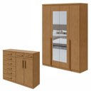 Ver imagem 1 de Kit 2 Peças com Guarda Roupa 4 Portas com Espelho e Cômoda Alonzo e Toronto Marrom Amêndoa Clean