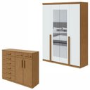 Ver imagem 1 de Kit 2 Peças com Guarda Roupa 4 Portas com Espelho e Cômoda Alonzo e Toronto Marrom Amêndoa Clean/Branco