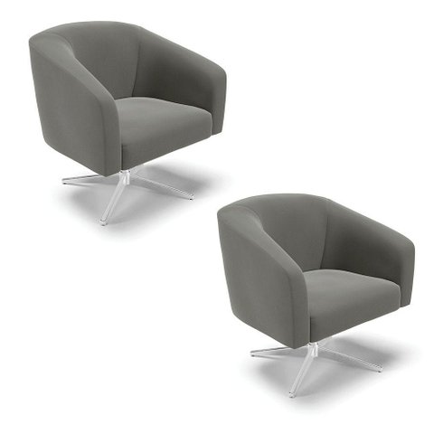 Cadeira Sala de Jantar Giratória Base Cromada Kit 2 Stella Suede D03 - D'Rossi Cor Grafite