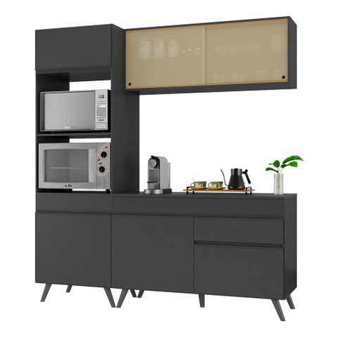 Armário de Cozinha Compacta 182cm Veneza Multimóveis V3695 Preto