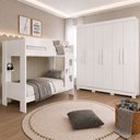 Ver imagem 1 de Quarto Infantil/Juvenil com Beliche Vegas e Guarda Roupa 6 Portas 4 Gavetas Flórida 100% MDF Branco