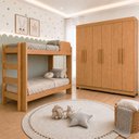 Ver imagem 1 de Quarto Infantil/Juvenil com Beliche Flórida e Guarda Roupa 6 Portas 4 Gavetas Flórida 100% MDF Marro
