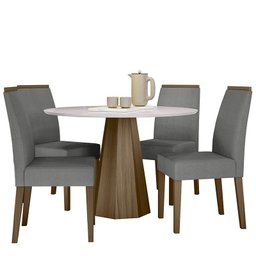 Mesa de Jantar Isis 120x120 com 4 Cadeiras Veneza Imbuia/Off White/Cinza Claro - PR Móveis - 1