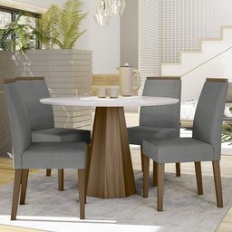 Mesa de Jantar Isis 120x120 com 4 Cadeiras Veneza Imbuia/Off White/Cinza Claro - PR Móveis - 2