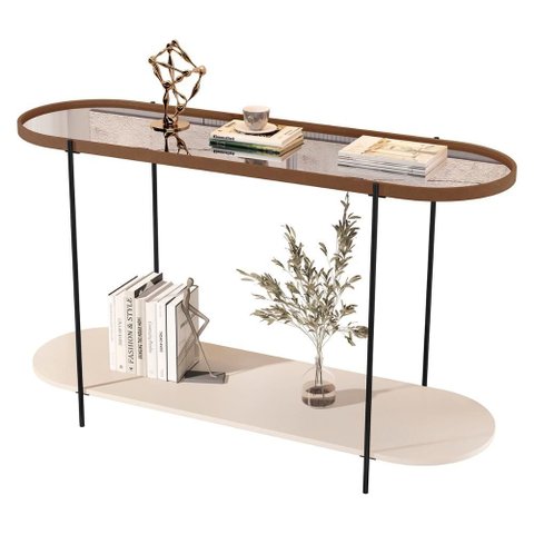 Aparador Buffet Bancada Alamanda Sala C/ Espelho e Pés Metal Castanho/off White/preto