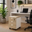 Ver imagem 1 de Gaveteiro Móvel Escritório 40cm x 50cm 3 Gavetas Chave e Rodízios F5 Office Cor:Macadâmia com