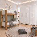 Ver imagem 1 de Quarto Infantil/Juvenil com Beliche Vegas e Guarda Roupa 6 Portas 4 Gavetas Flórida 100% MDF Marrom/