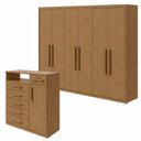 Ver imagem 1 de Kit 2 Peças com Guarda-Roupa 6 Portas e Cômoda 6 Gavetas Áries e da Vinci Marrom Amêndoa Clean