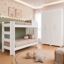 Ver imagem 1 de Quarto Infantil/Juvenil com Beliche Flórida e Guarda Roupa 4 Portas 3 Gavetas Flórida 100% MDF Branc