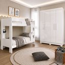 Ver imagem 1 de Quarto Infantil/Juvenil com Beliche Vegas e Guarda Roupa 4 Portas 3 Gavetas Flórida 100% MDF Branco