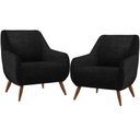 Ver imagem 1 de Kit 02 Poltronas Decorativa Fixa Pés de Madeira Paloma D02 Linho Chumbo C-465 - Lyam Decor