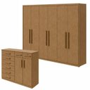 Ver imagem 1 de Kit 2 Peças com Guarda-Roupa 6 Portas e Cômoda 8 Gavetas Áries Marrom Amêndoa Clean