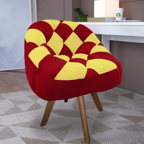 Poltrona Paloma Escritório Sala Giratória Madeira Suede Vermelho e Suede Amarelo - Dominic Decor
