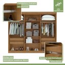 Ver mais imagens de Kit 2 Peças com Guarda-Roupa 6 Portas e Cômoda 6 Gavetas Bertha e da Vinci Marrom Amêndoa Clean