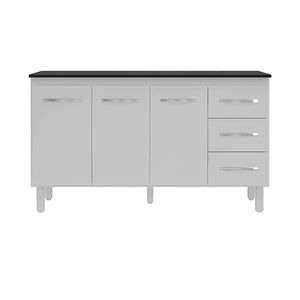 Kit Balcão Gabinete 138cm Carina Branco com Tampo 140cm Preto