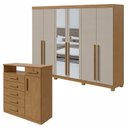 Ver imagem 1 de Conjunto de Guarda-Roupa Casal com Espelho e Pés e Cômoda Bertha e da Vinci Marrom Amêndoa Clean/Off White