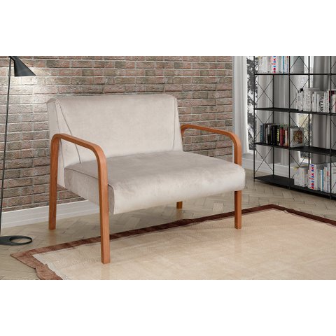 Namoradeira Anita Sofá 2 Lugares Moderna Braço Madeira Suede Bege Claro 080