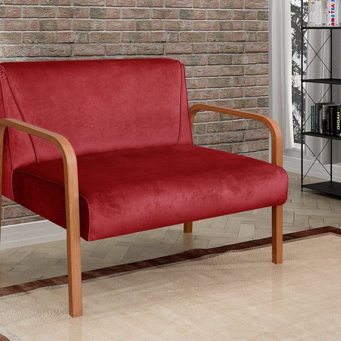 Namoradeira Anita Sofá 2 Lugares Moderna Braço Madeira Vermelho Suede Bordô 110