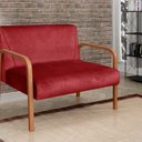 Ver imagem 1 de Namoradeira Anita Sofá 2 Lugares Moderna Braço Madeira Vermelho Suede Bordô 110