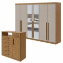 Ver imagem 1 de Conjunto de Guarda-Roupa Casal com Espelho e Cômoda Bertha e da Vinci Marrom Amêndoa Clean/Off White