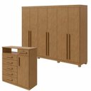 Ver imagem 1 de Kit 2 Peças com Guarda-Roupa 6 Portas com Pés e Cômoda 6 Gavetas Bertha e da Vinci Marrom Amêndoa Clean