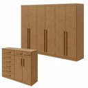 Ver imagem 1 de Kit 2 Peças com Guarda-Roupa 6 Portas e Cômoda 8 Gavetas Bertha e Toronto Marrom Amêndoa Clean