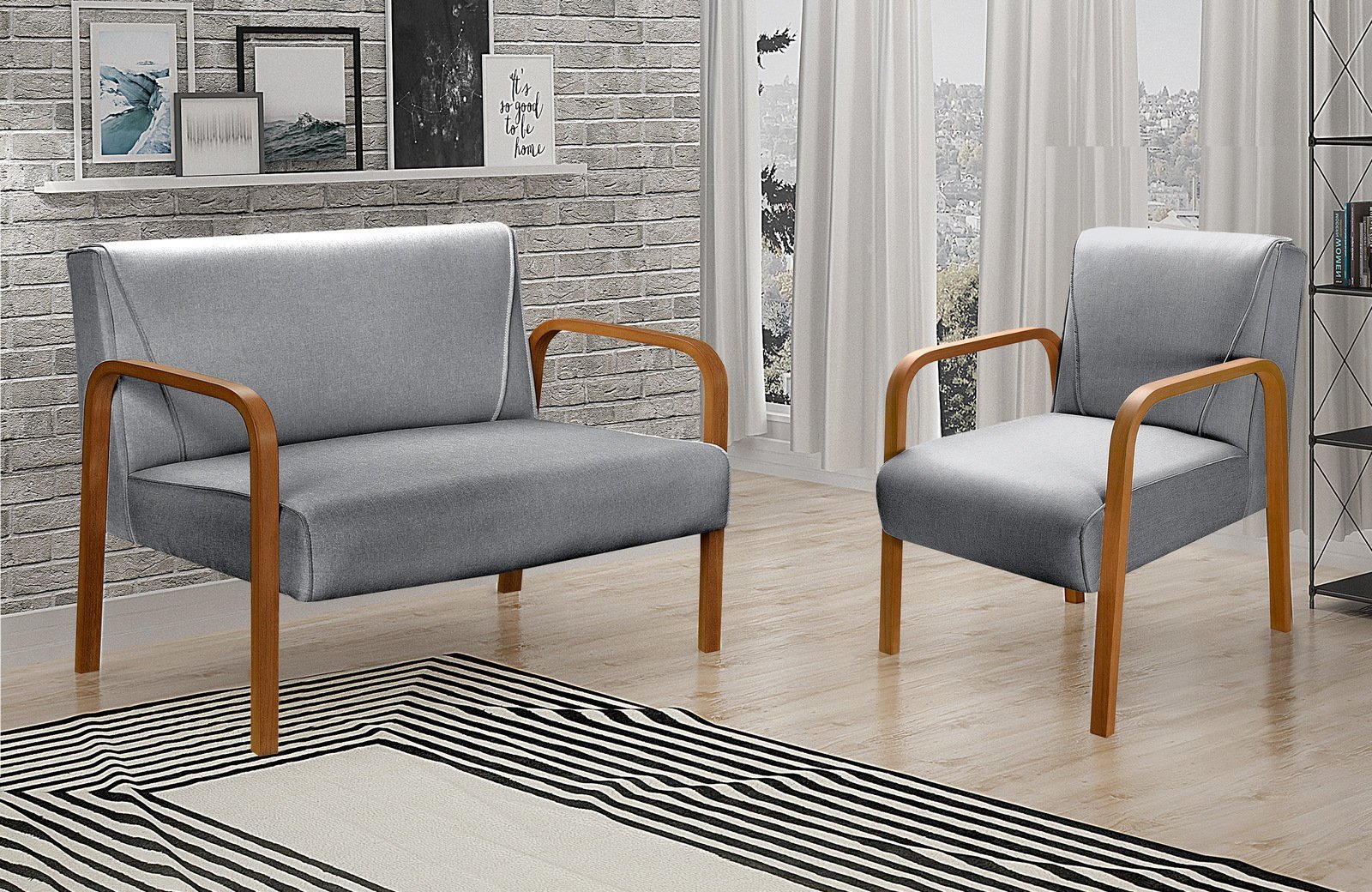 Conjunto Decorativo Anita Kit Namoradeira + Poltrona Sala, Recepção ...